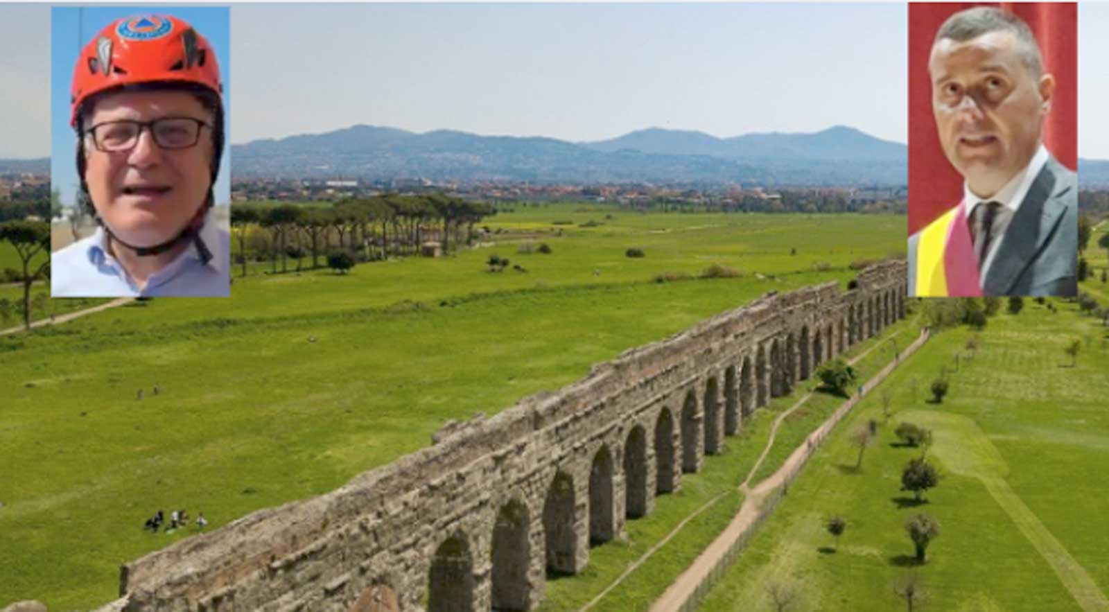 Roma, sullo sfondo il parco degli Acquedotti, in primo piano sindaco Gualtieri e mini sindaco Laddaga