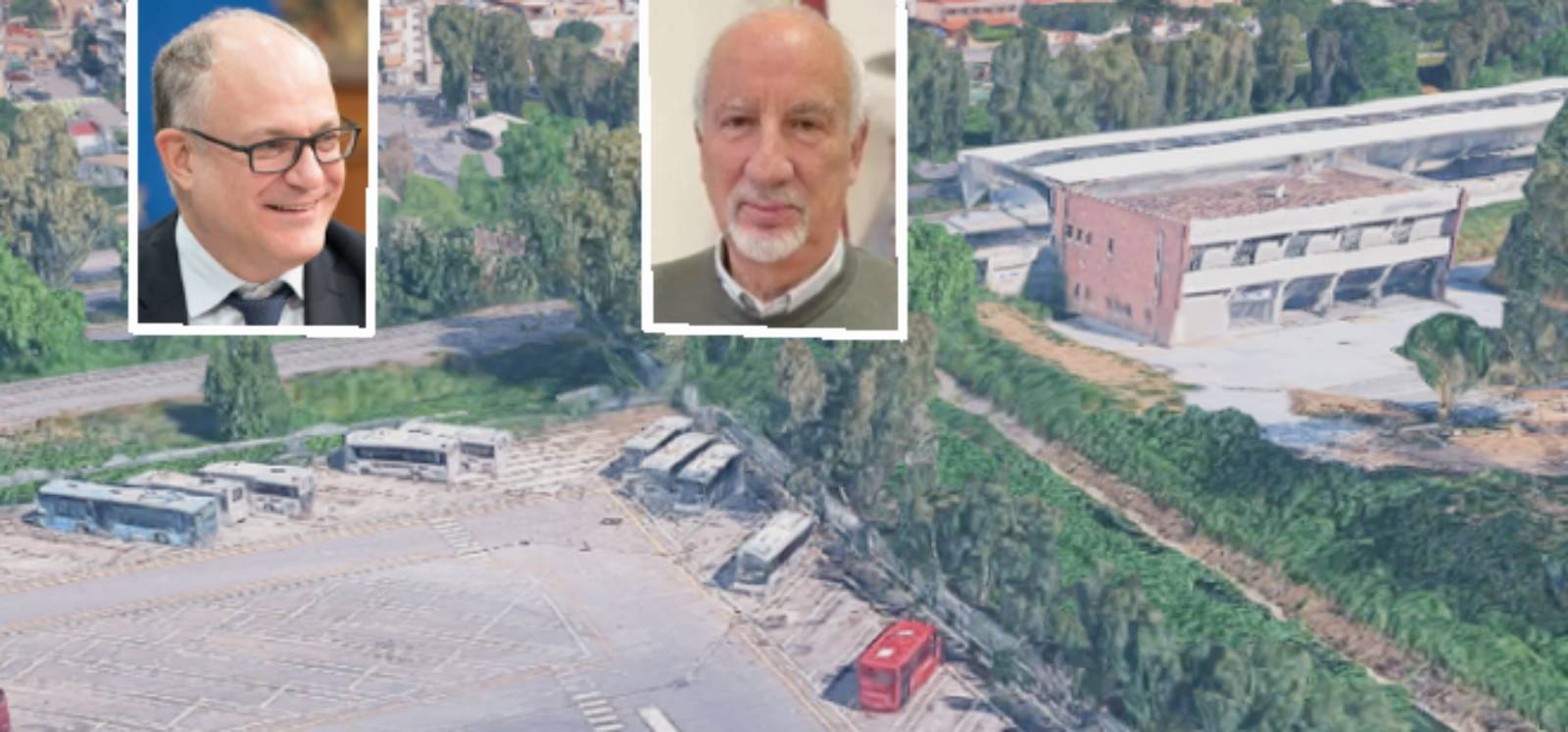 Roma, la stazione Roma-Lido Acilia sud e il vicino deposito Atac, foto Google Maps, in primo piano il sindaco Gualtieri e il mini sindaco Mario Falconi