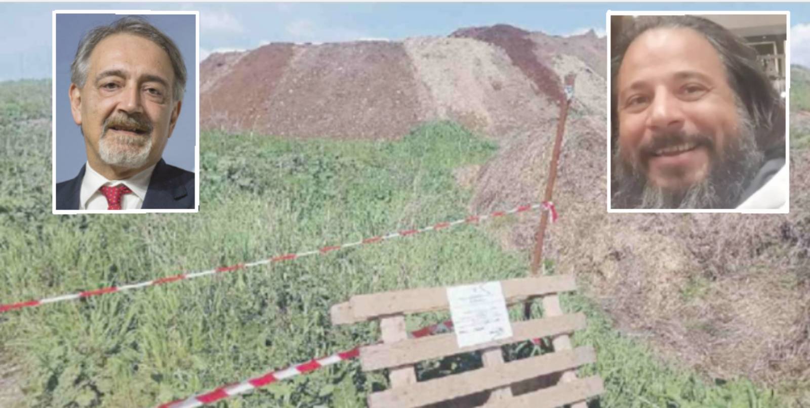 Regione Lazio, sullo sfondo la cava di Aprilia, già oggetto di sequestri in passato da parte dei Forestali, in primo Piano il Governatore del Lazio Francesco Rocca e Mister Asfalto