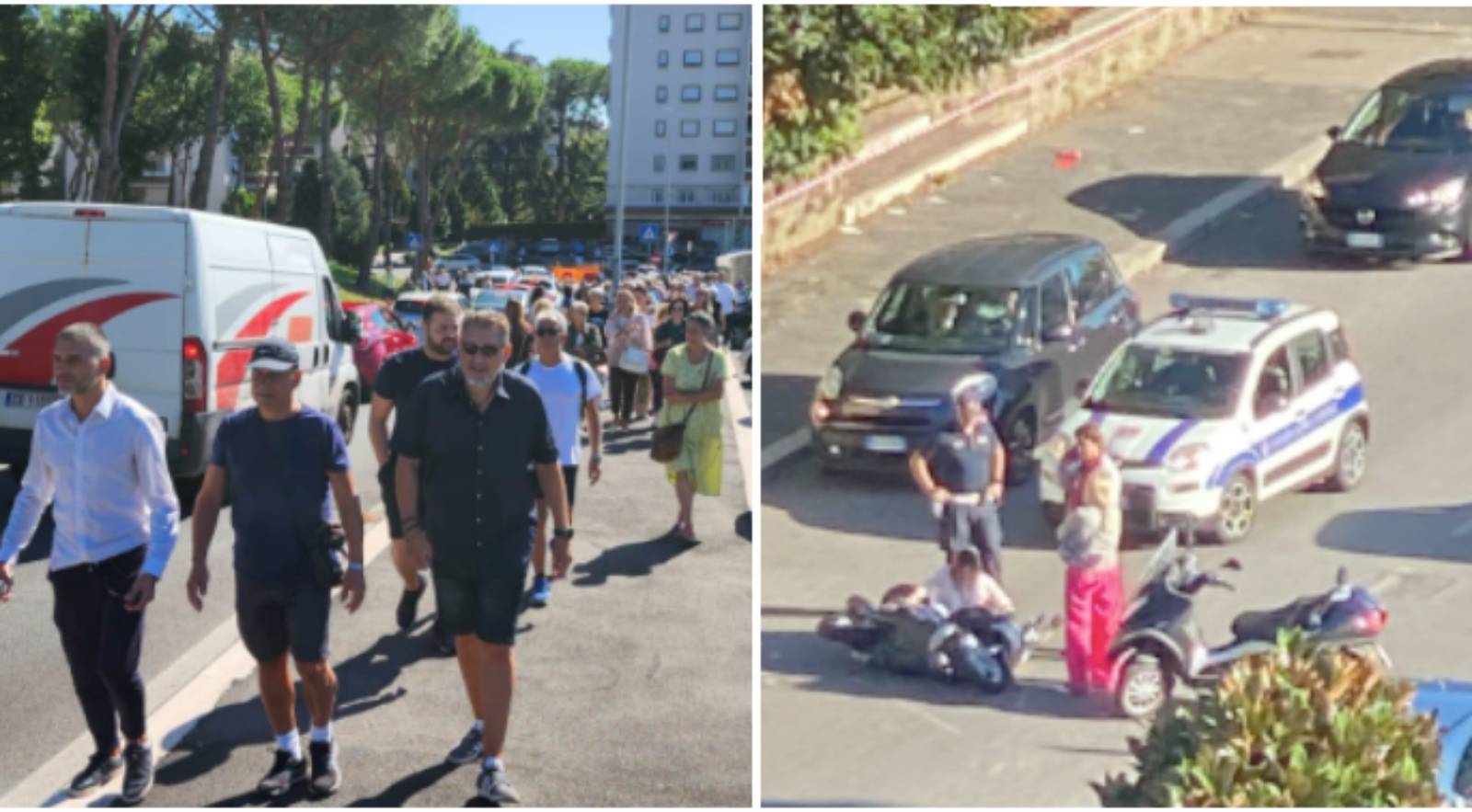 Roma, a sinistra la manifestazione, a destra l'incidente al Black Point