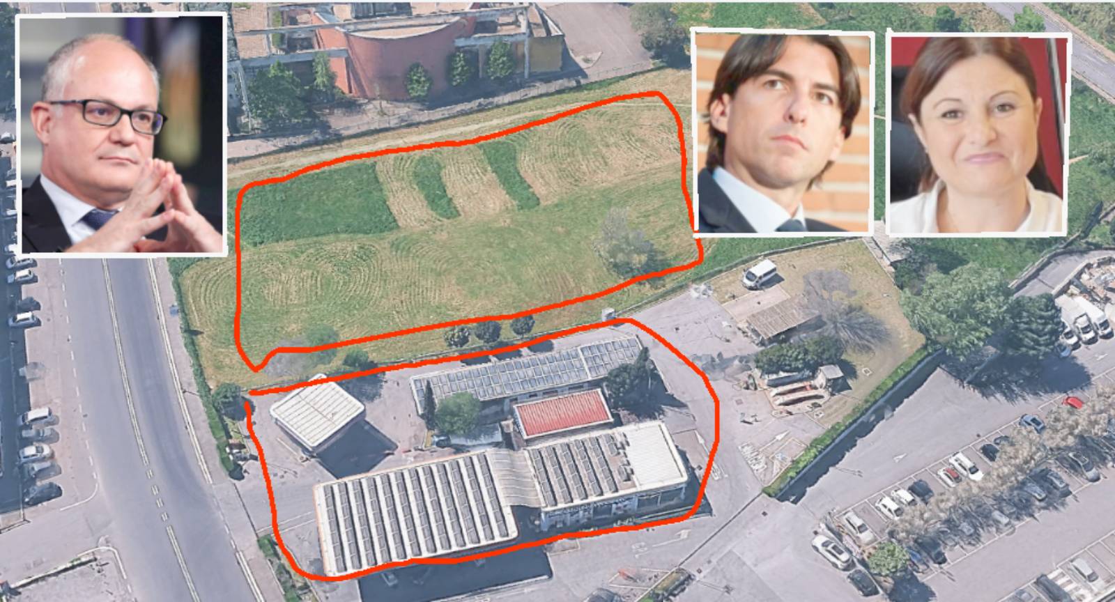 Roma, sullo sfondo il distributore di benzina e GPL di via Torrevecchia, foto Google Maps, in primo piano il sindaco Gualtieri, l'assessore allo Sport Onorato e la mini sindaca del XIII Giuseppetti