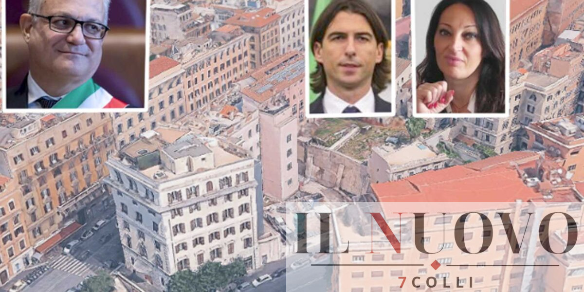Roma, sullo sfondo la location del nuovo hotel di lusso in centro in deroga, foto Google Maps, in primo piano, il sindaco Gualtieri, l'assessore Onorato e la presidente del Consiglio Celli