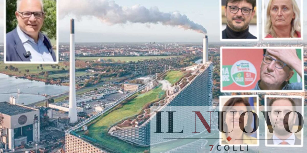 Roma, sullo sfondo il rendering del futuro inceneritore Acea, in primo piano il sindaco-Commissario Gualtieri e alcuni assessori tra i quali Patanè, Smeriglio, Alfonsi e Funari