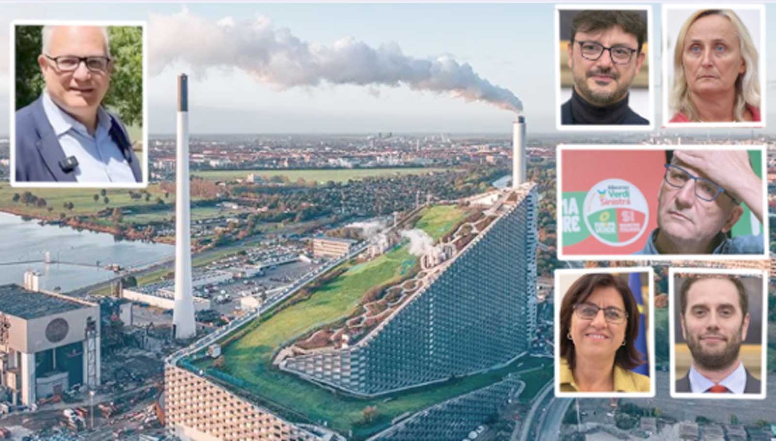 Roma, sullo sfondo il rendering del futuro inceneritore Acea, in primo piano il sindaco-Commissario Gualtieri e alcuni assessori tra i quali Patanè, Smeriglio, Alfonsi e Funari