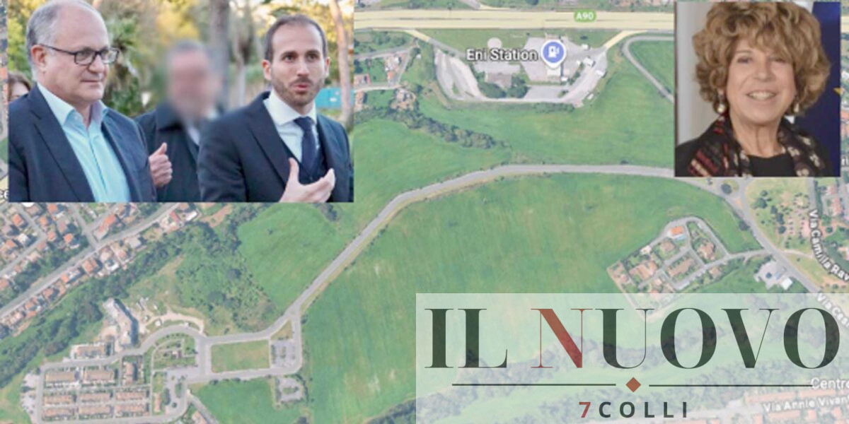 Roma, sullo sfondo l'area su cui sorgerà la nuova super strada di Palmarola, in primo piano il sindaco e il mini sindaco del Municipio XIV più l'assessore capitolino Ornarella
