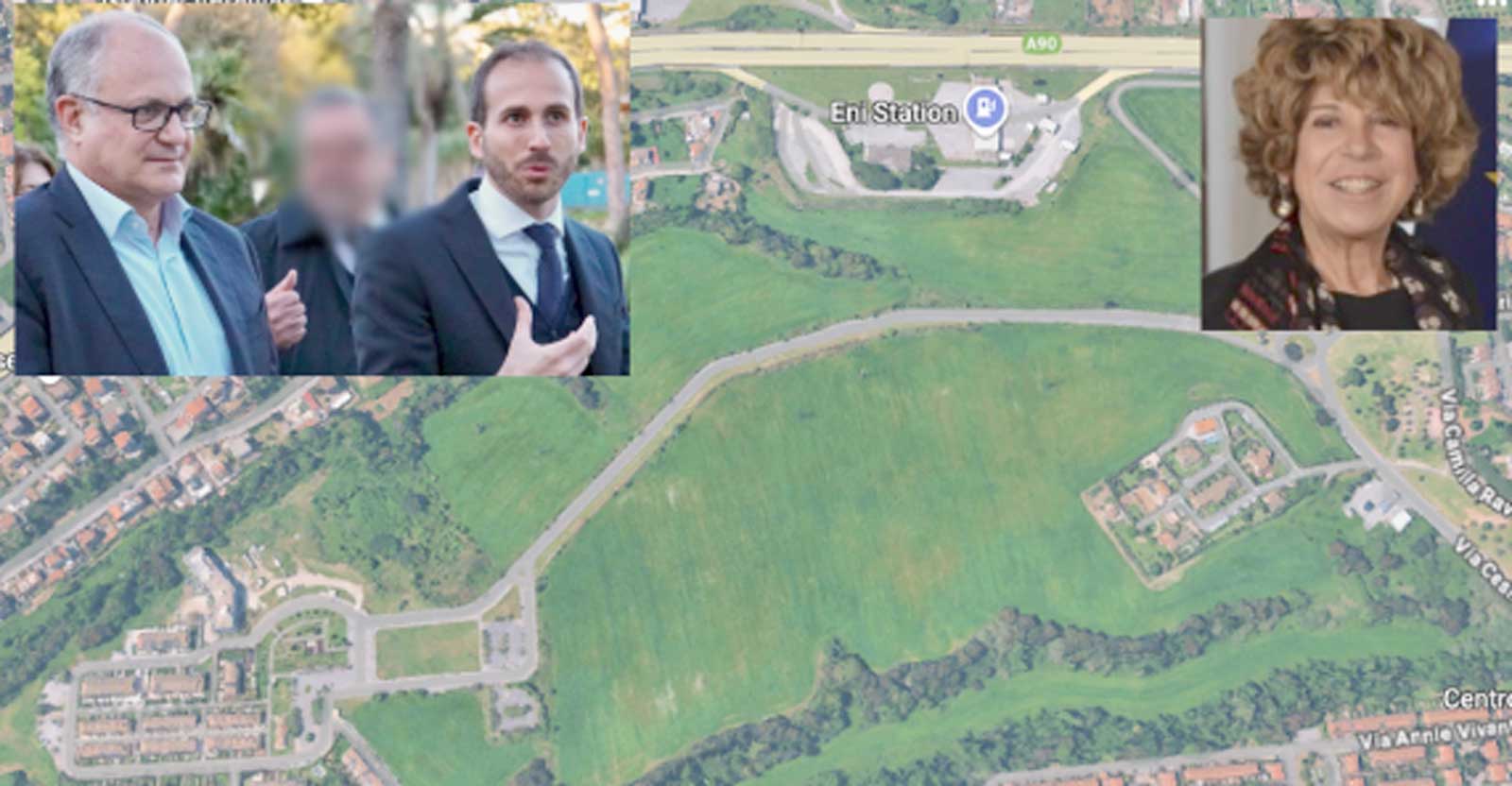 Roma, sullo sfondo l'area su cui sorgerà la nuova super strada di Palmarola, in primo piano il sindaco e il mini sindaco del Municipio XIV più l'assessore capitolino Ornarella