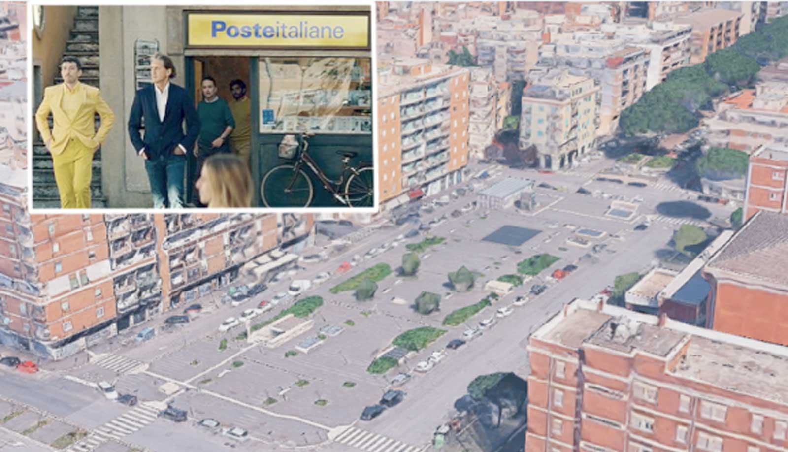 Roma, quartiere di Centocelle, foto Google Maps, in primo piano un recente spot tv di Poste Italiane