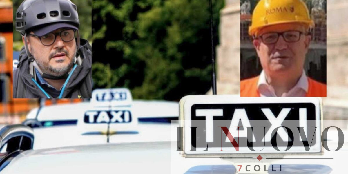 Roma, sullo sfondo dei taxi, in primo piano il sindaco Gualtieri e l'assessore alla mobilità Eugenio Patanè
