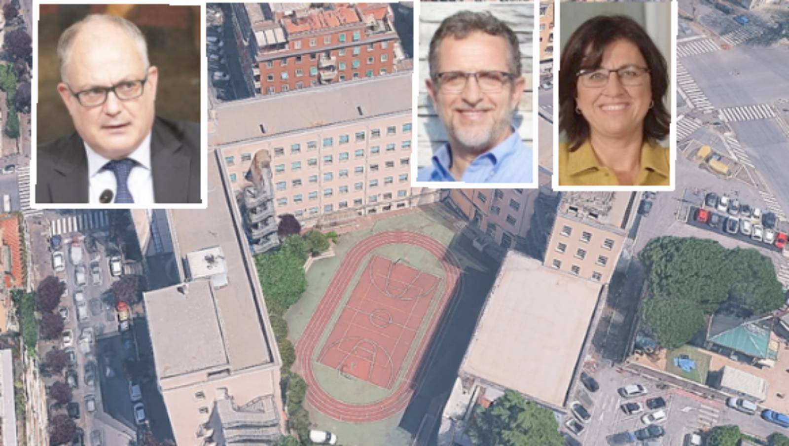 Roma, sullo sfondo un centro sportivo in via delle Medaglie D'Oro, in primo piano il sindaco Gualtieri, il presidente della Commissione Sport Nando Bonessio, l'assessore Barbara Funari