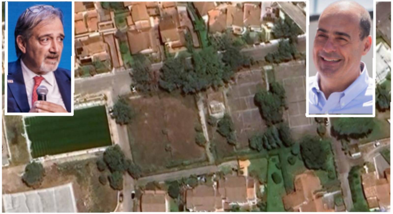 Sabaudia, sullo sfondo il centro sportivo appena passato al Comune di Sabaudia dalla Regione Lazio, foto Google Maps