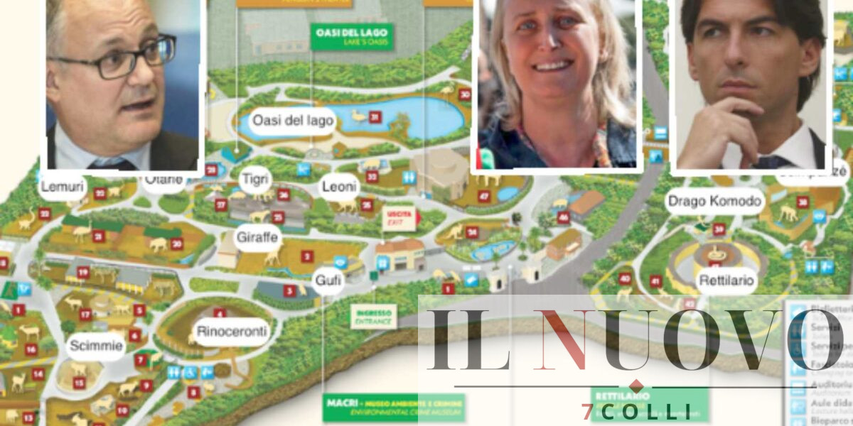 Roma, sullo sfondo la piantina del Bioparco, in primo piano il sindaco Gualtieri, l'assessore Alfonsi e l'assessore Alessandro Onorato