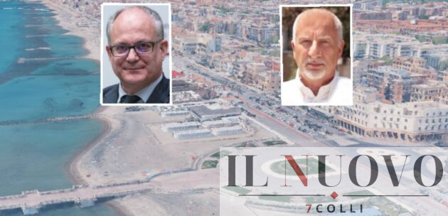 Ostia, sullo sfondo il litorale, in primo piano il sindaco di Roma Gualtieri e il mini sindaco Falconi