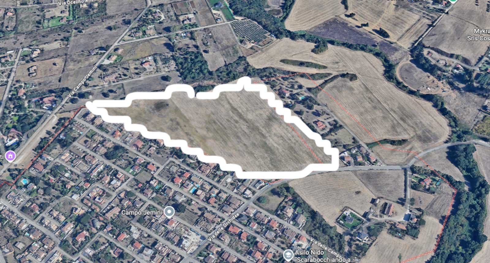 Pomezia, l'area su cui sorgerà il nuovo maxi fotovoltaico, foto Google Maps