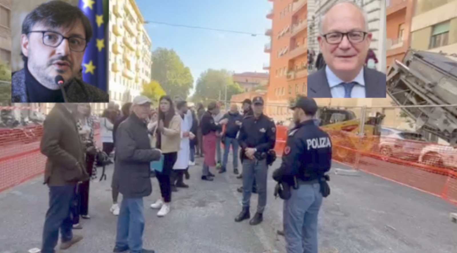 Roma, il cantiere fermo per la ciclabile in via Reni, in primo piano l'assessore Patanè e il sindaco Gualtieri