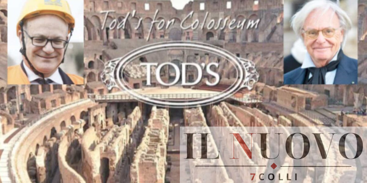 Roma, sullo sfondo la pubblicità della Tod's sul Colosseo, in primo piano il patron Della valle e il sindaco di Roma Gualtieri