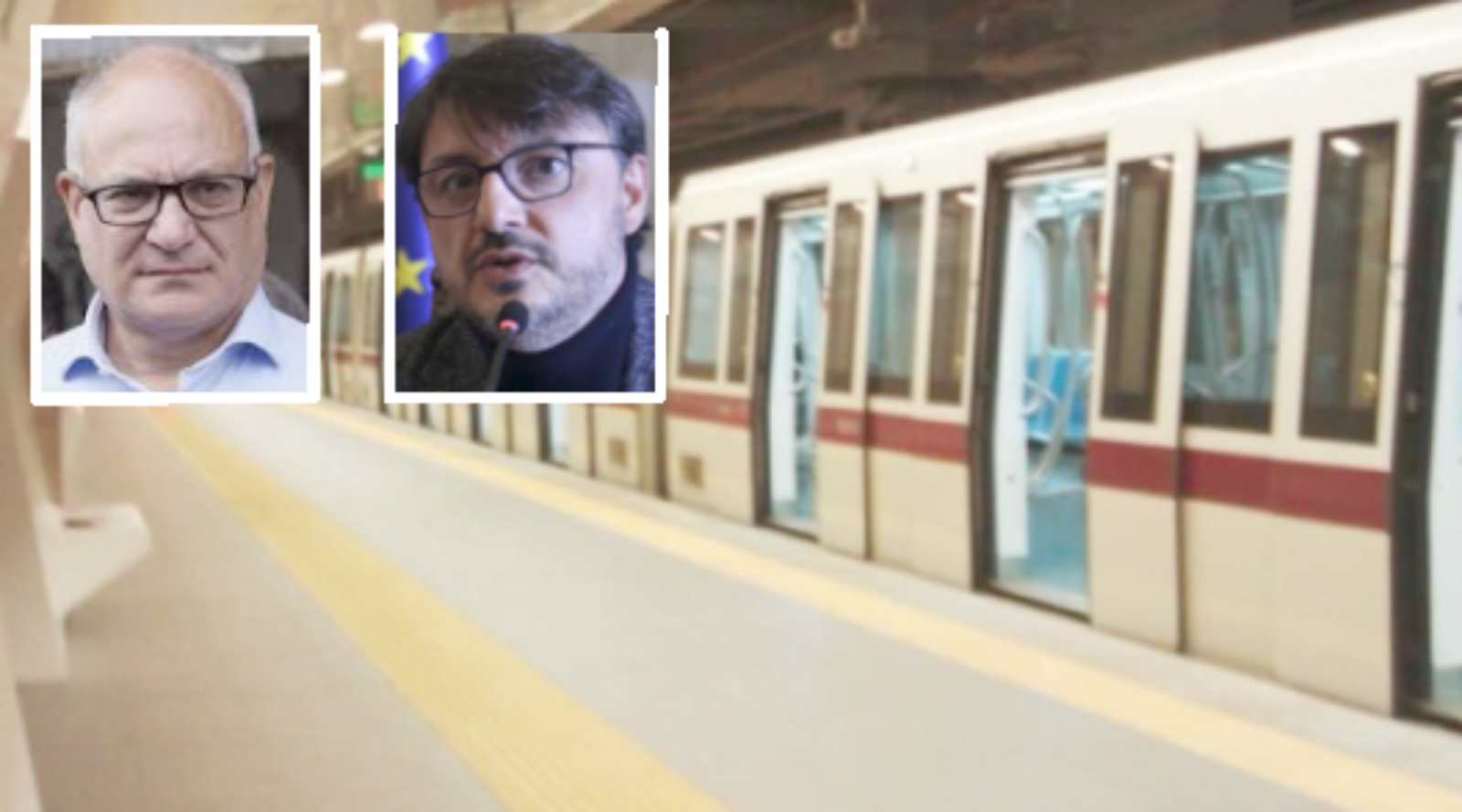 Roma, un vagone della metro, in primo piano il sindaco Gualtieri e l'assessore Patanè