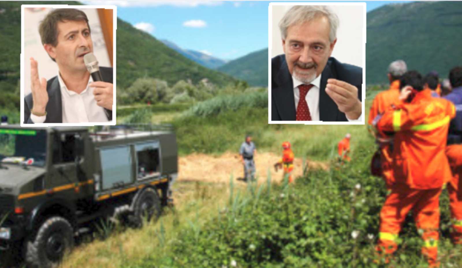 Regione Lazio, sullo sfondo una esercitazione della Protezione Civile, in primo piano il presidente della Commissione Trasparenza, Massimiliano Valeriani e il Governatore Francesco Rocca