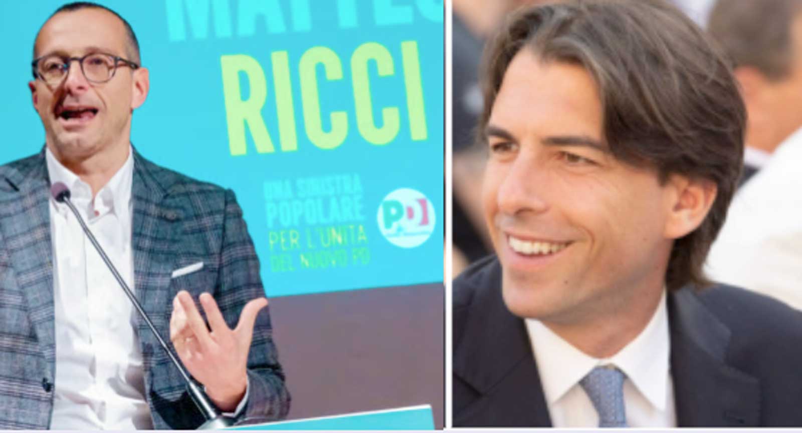 Regione Marche, a sinistra il candidato Ricci, a destra l'assessore Onorato