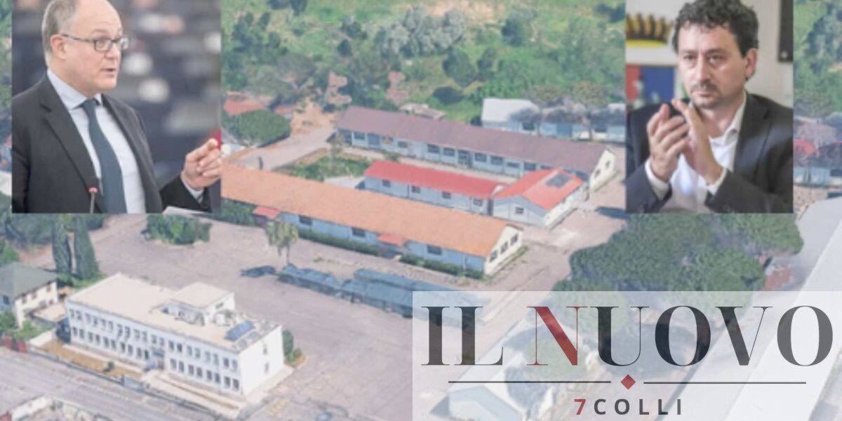 Roma, sullo sfonda la ex caserma dei carabinieri su via del Trullo, in primo piano sindaco Gualtieri e assessore Veloccia