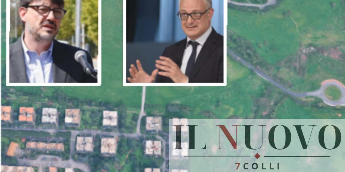 Sullo sfondo, l'area di Roma, quartiere Fonte Meravigliosa, a due passi dall'Eur, foto Google Maps, in primo piano sindaco Gualtieri e assessore Patanè