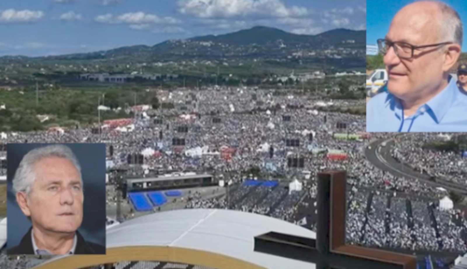 Roma, sullo sfondo, la recente giornata del Giubileo dei Giovani 2025, in primo piano il sindaco di Roma Roberto Gualtieri e l'ex primo cittadino capitolino nel 200, Francesco Rutelli