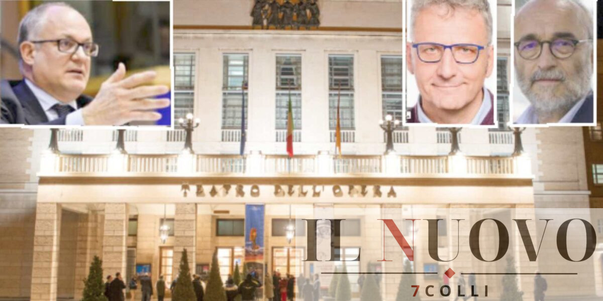 Roma, sullo sfondo il Teatro dell'Opera, in primo piano il sindaco Gualtieri, l'assessore alla Cultura Smeriglio, il direttore Generale del Teatro, Maurizio Roi