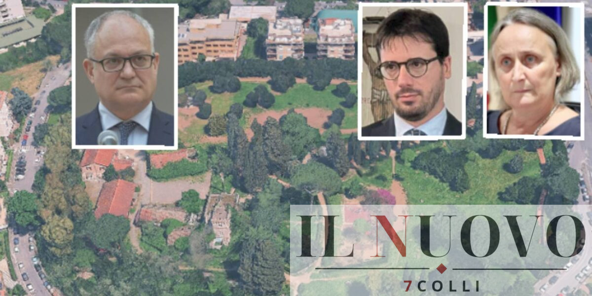 Roma, sullo sfondo villa Flora, foto Google Maps, in primo piano il sindaco, l'assessore Alfonsi e il mini-sindaco Elio Tomassetti del Municipio XII