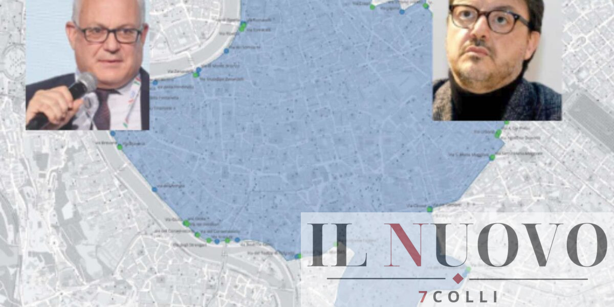 Roma, sullo sfondo la nuova mappa della ZTL centro, in primo piano sindaco Gualtieri e assessore alla Mobilità Gualtieri