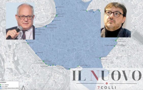 Roma, sullo sfondo la nuova mappa della ZTL centro, in primo piano sindaco Gualtieri e assessore alla Mobilità Gualtieri