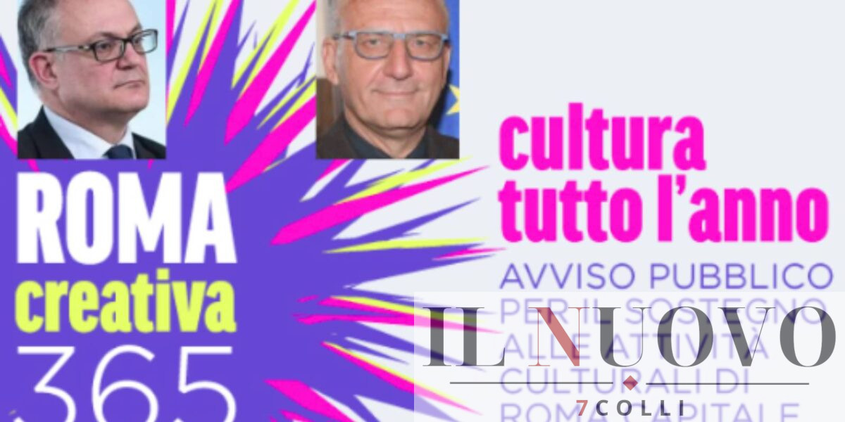 Roma, sullo sfondo il logo del bando capitolino, in primo piano il sindaco Gualtieri e l'assessore alla Cultura Smeriglio