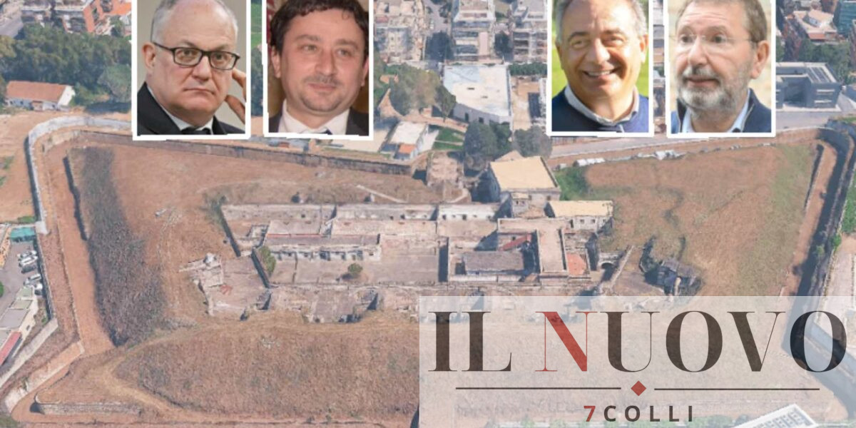 Roma, sullo sfondo l'ex area militare dove sorgerà il mercato rionale, foto Google Maps, in primo piano il sindaco Gualtieri e l'assessore Veloccia, il presidente della commissione PNRR e l'ex sindaco Marino