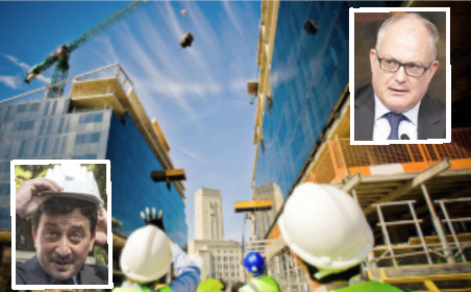 Roma, sullo sfondo un cantiere edile, in primo piano il sindaco Gualtieri e l'assessore Veloccia
