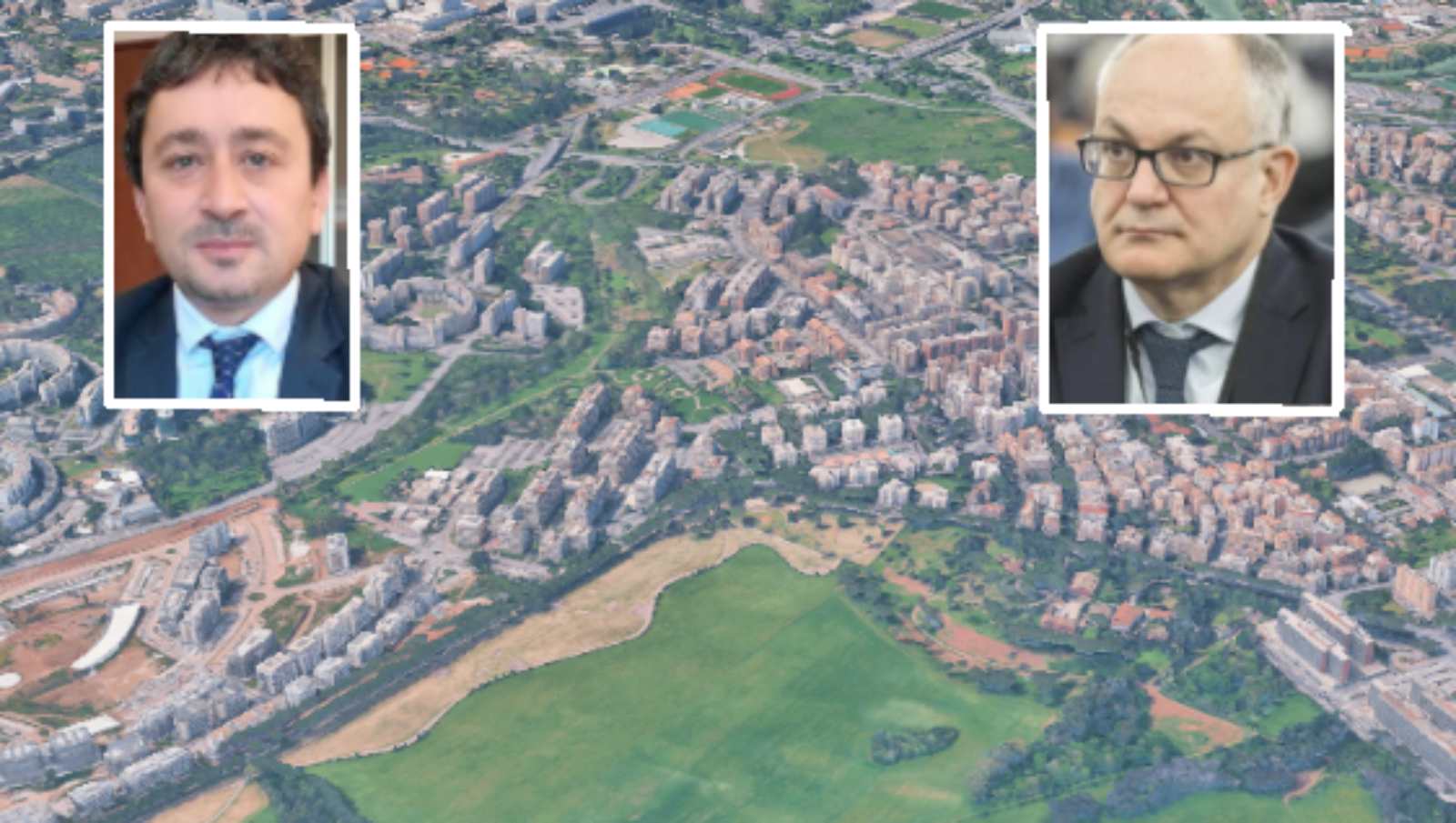 Roma, sullo sfondo Tor Marancia, foto Google Maps, in primo piano sindaco Gualtieri e assessore all'Urbanistica Veloccia