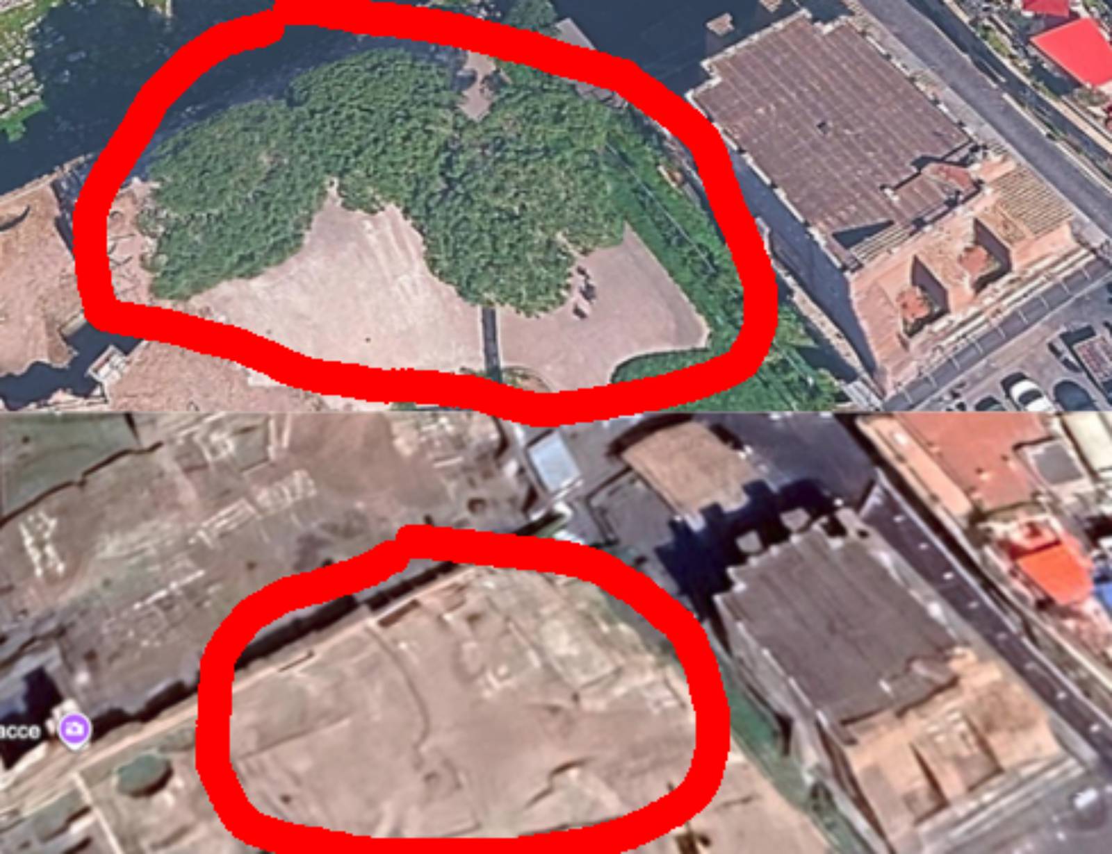 Roma, la foto dell'area della Torre dei Conti, foto Google Maps