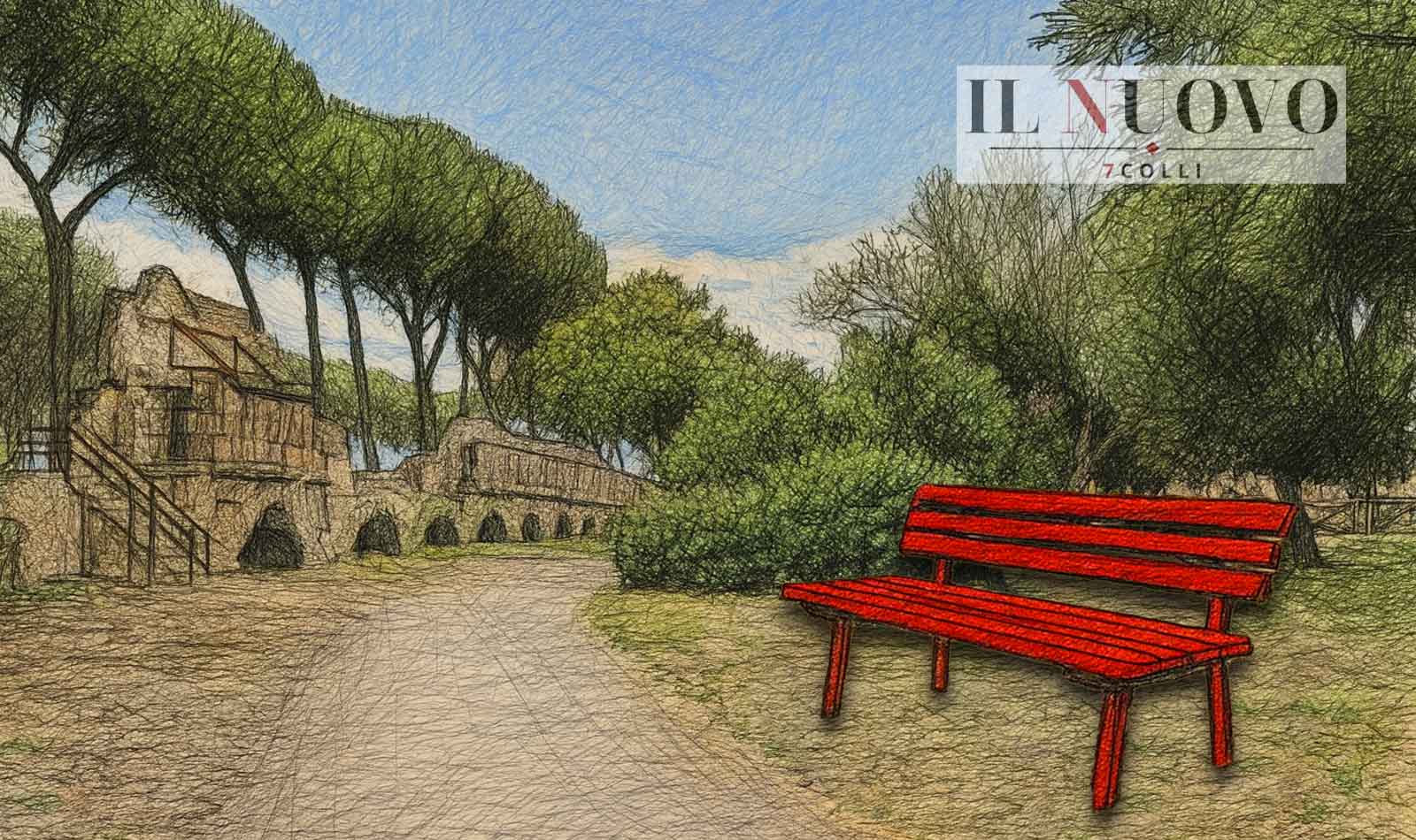 Roma, una panchina rossa Parco degli Acquedotti