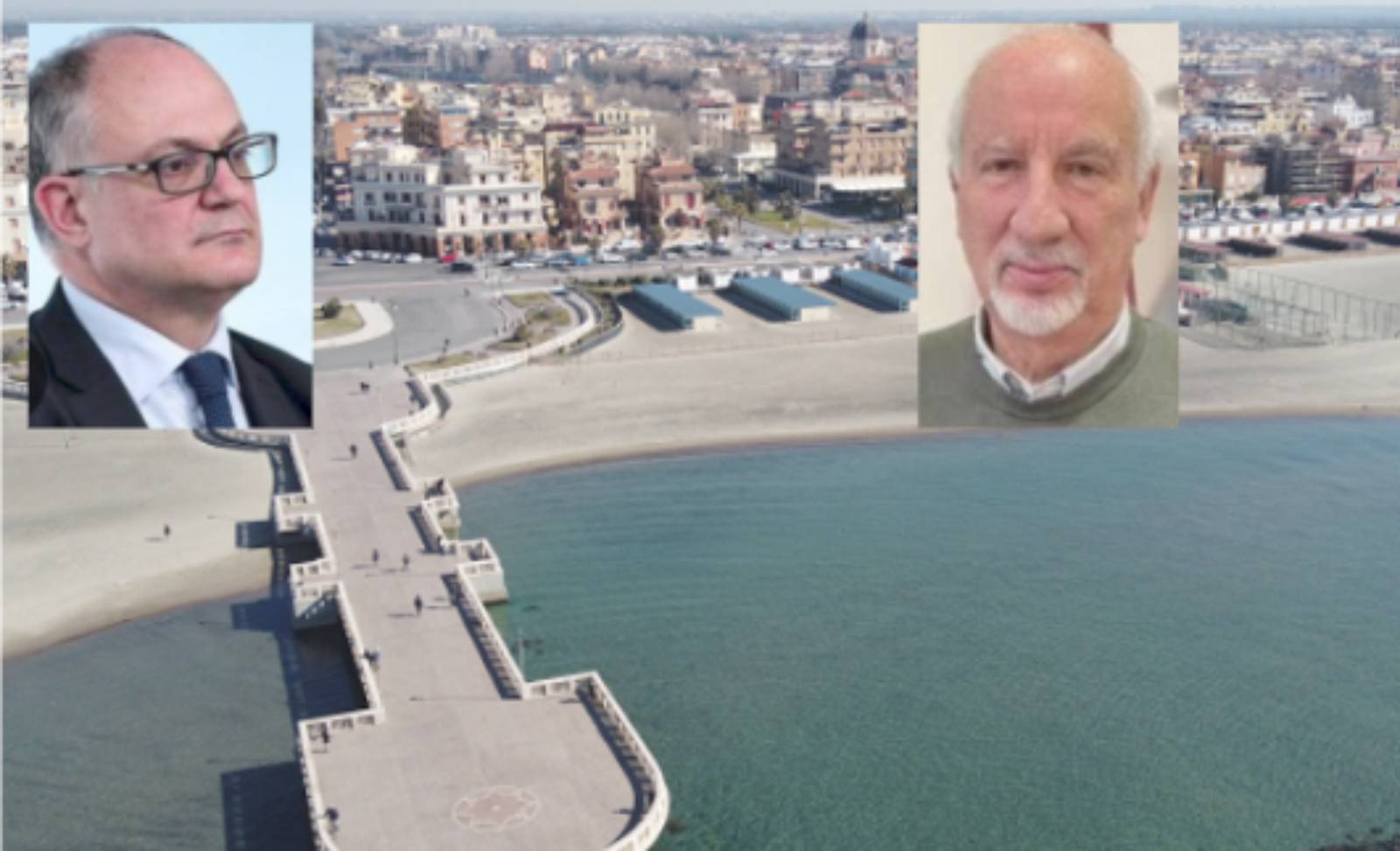 Ostia, sullo sfondo piazza Anco Marzio, in primo piano sindaco Gualtieri e mini sindaco Falconi