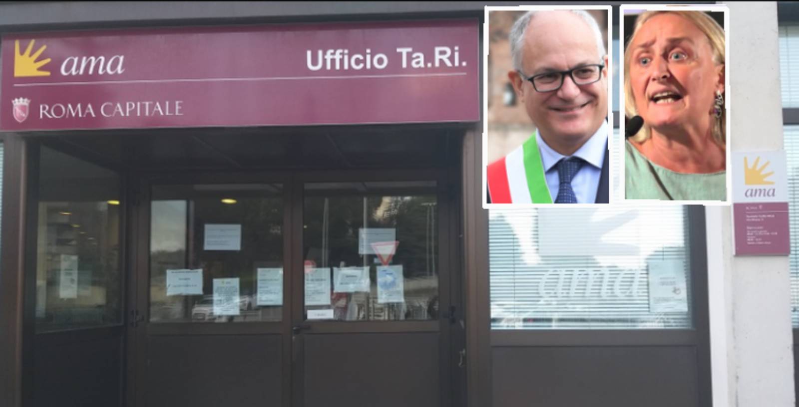 Roma, sullo sfondo l'ufficio Tari Ama, in primo piano sindaco Gualtieri e assessore Alfonsi