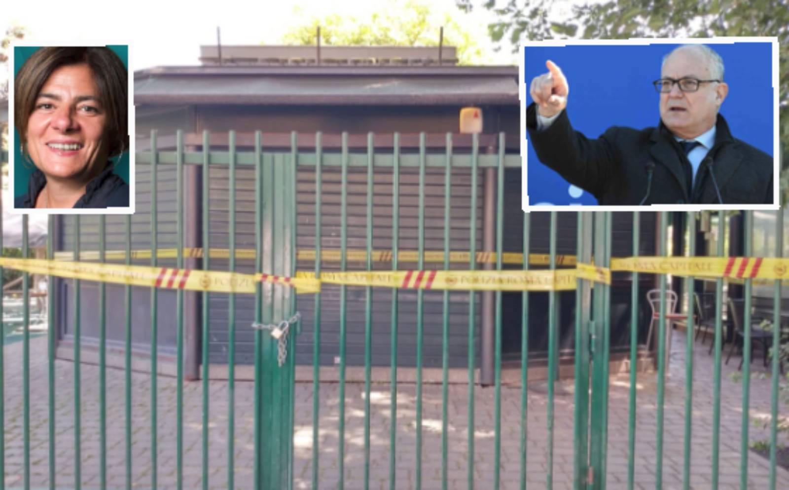 Roma, sullo sfondo l'ingresso dell'ex Panamino, foto dell'Osservatorio Sherwood Villa Ada, in primo piano il sindaco Gualtieri e la mini sindaca Del Bello Municipio II