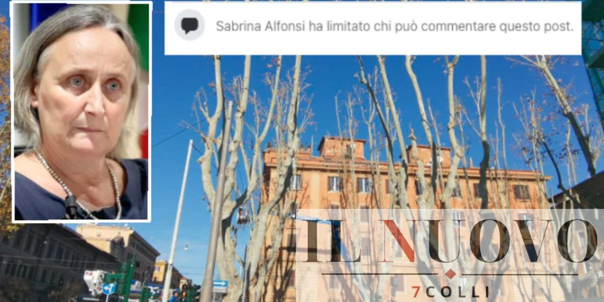 Roma, sullo sfondo alberi capitozzolati, in primo piano Sabrina Alfonsi, assessore all'Ambiente - www.7colli.it