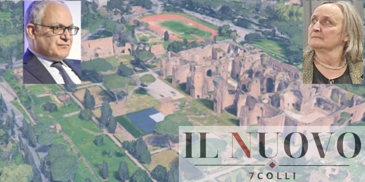 Roma, sullo sfondo l'area delle Terme di Caracalla, foto Google Maps, in primo piano il sindaco Gualtieri e l'assessore all'Ambiente Sabrina Alfonsi