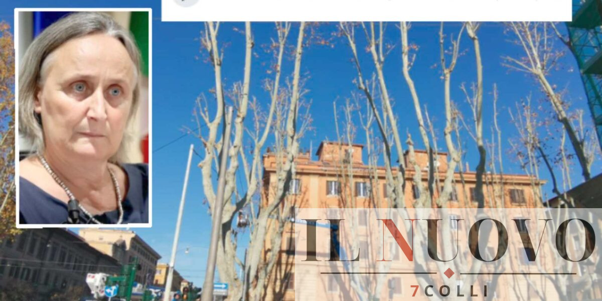 Roma, sullo sfondo alberi capitozzolati, in primo piano Sabrina Alfonsi, assessore all'Ambiente