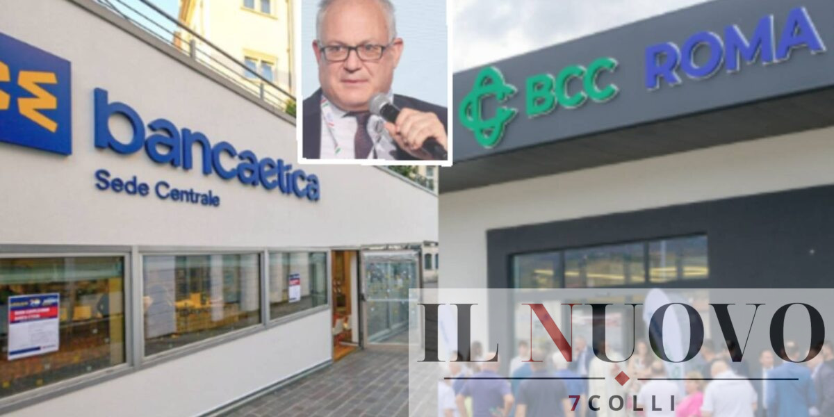 Roma, sullo sondo, a sinistra la Banca Etica, a destra una sede BCC Roma, in primo piano il sindaco Gualtieri