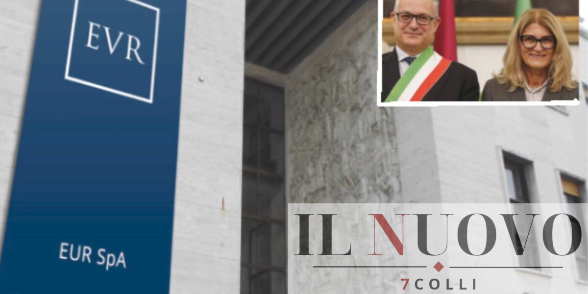 Roma, sullo sfondo l'ingresso alla sede di Eur Spa, in primo piano il sindaco Gualtieri e la sua vice, con delega al Bilancio, SIlvia Scozzese