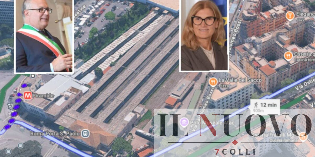 Sullo sfondo piazzale e via Ostiense, a Roma, foto Google Maps, in primo piano sindaco Gualtieri. e vice Scozzese