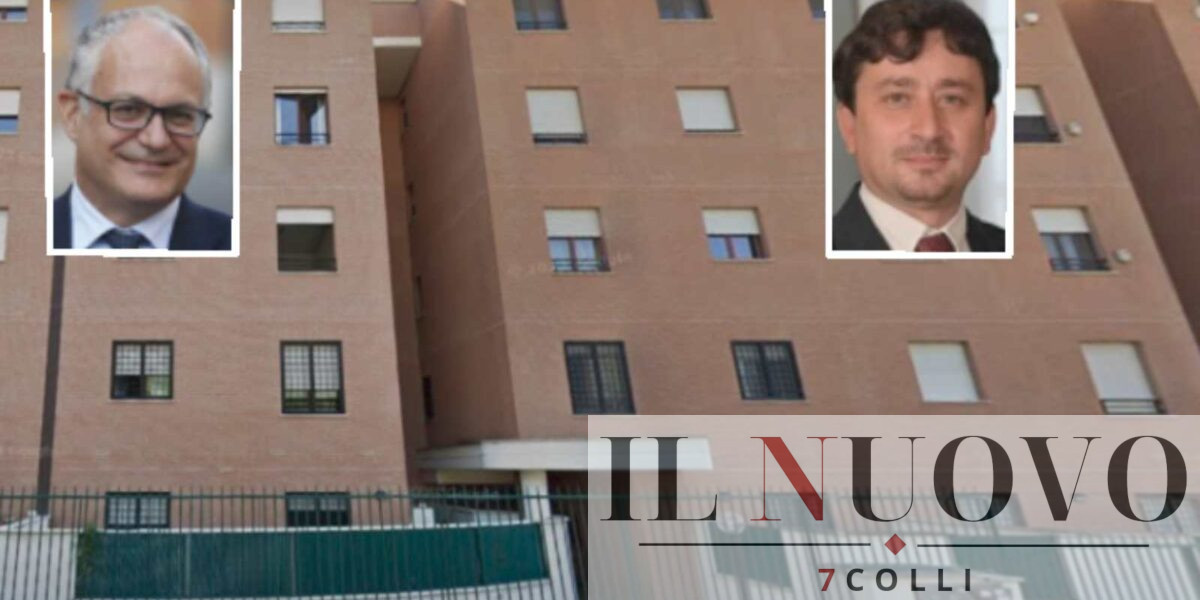 Roma, sullo sfondo il palazzo di Spinaceto, in primo piano il sindaco Gualtieri e l'assessore all'Urbanistica Veloccia