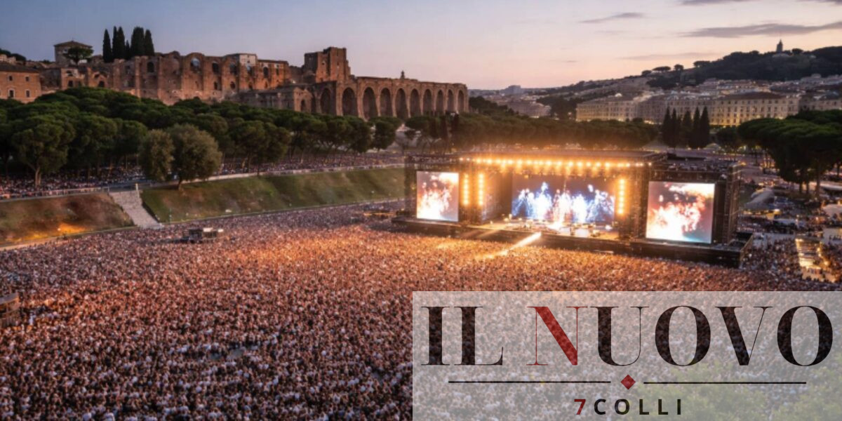 Roma, Circo Massimo, un concerto, ricostruzione generica e fittizia con AI