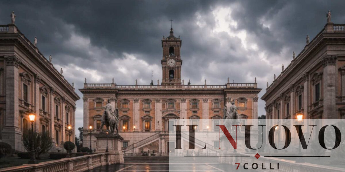Il Campidoglio, con sopra nuvole nere