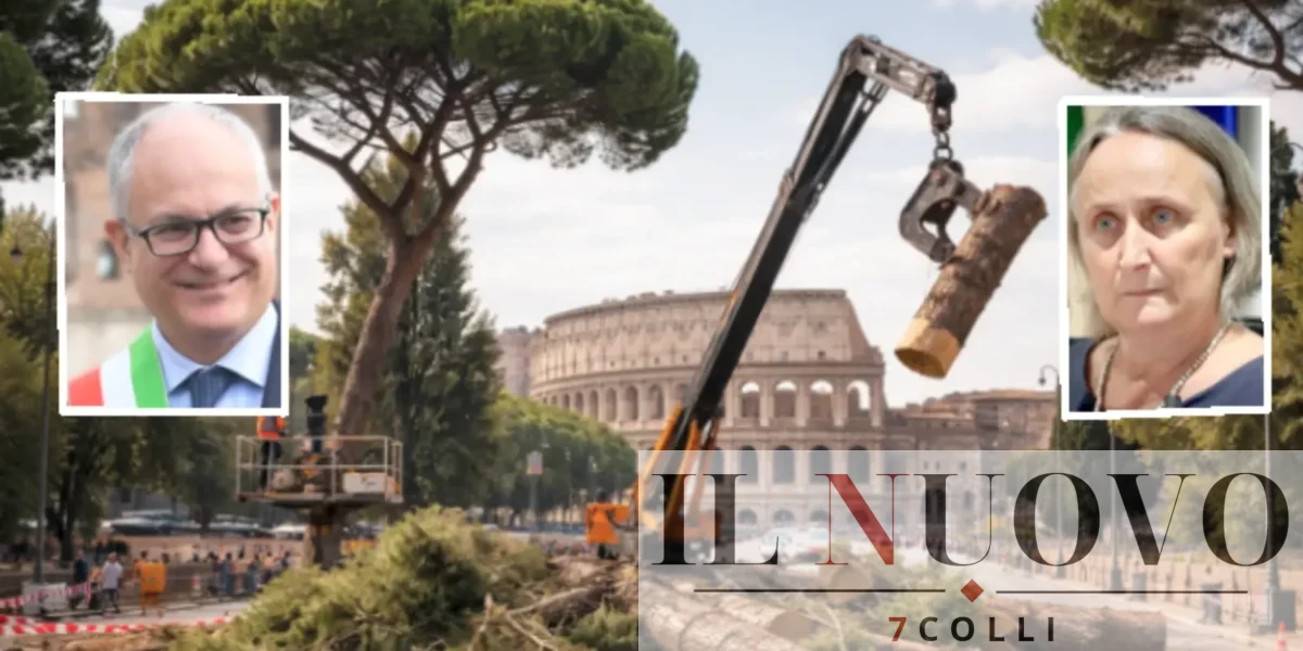 Sullo sfondo, una foto generata con AI, in primo piano il sindaco Gualtieri e l'assessore all'Ambiente Sabrina Alfonsi