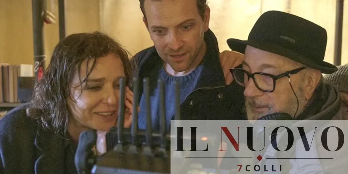 Amelio, Borghi e Golino sul set, foto Cinecittà News