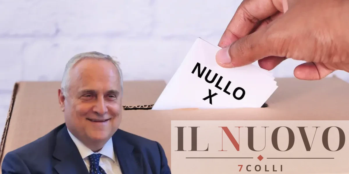 In primo piano il presidente Lotito, sullo sfondo un'urna elettorale